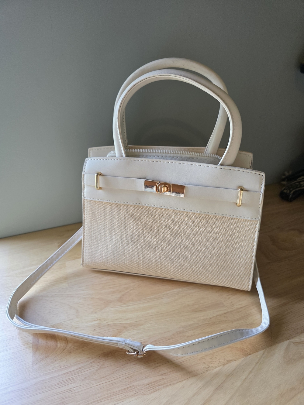 Cream Bag with Gold And Woven Accents